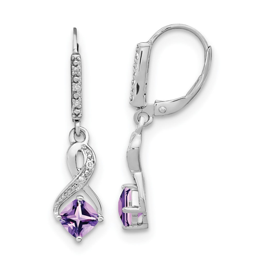 EM7402-AM-006-SSA Sterling Silver Rhodium-plated Amethyst and Diamond Earrings