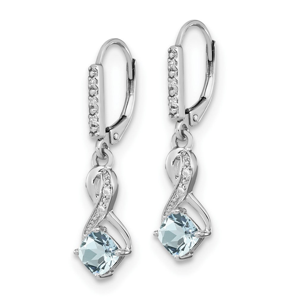 EM7402-AQ-006-SSA Sterling Silver Rhodium-plated Aquamarine and Diamond Earrings