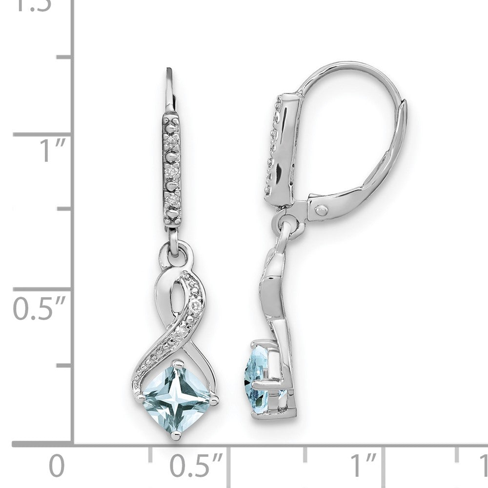 EM7402-AQ-006-SSA Sterling Silver Rhodium-plated Aquamarine and Diamond Earrings