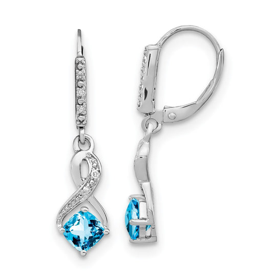 EM7402-BT-006-SSA Sterling Silver Rhodium-plated Blue Topaz and Diamond Earrings