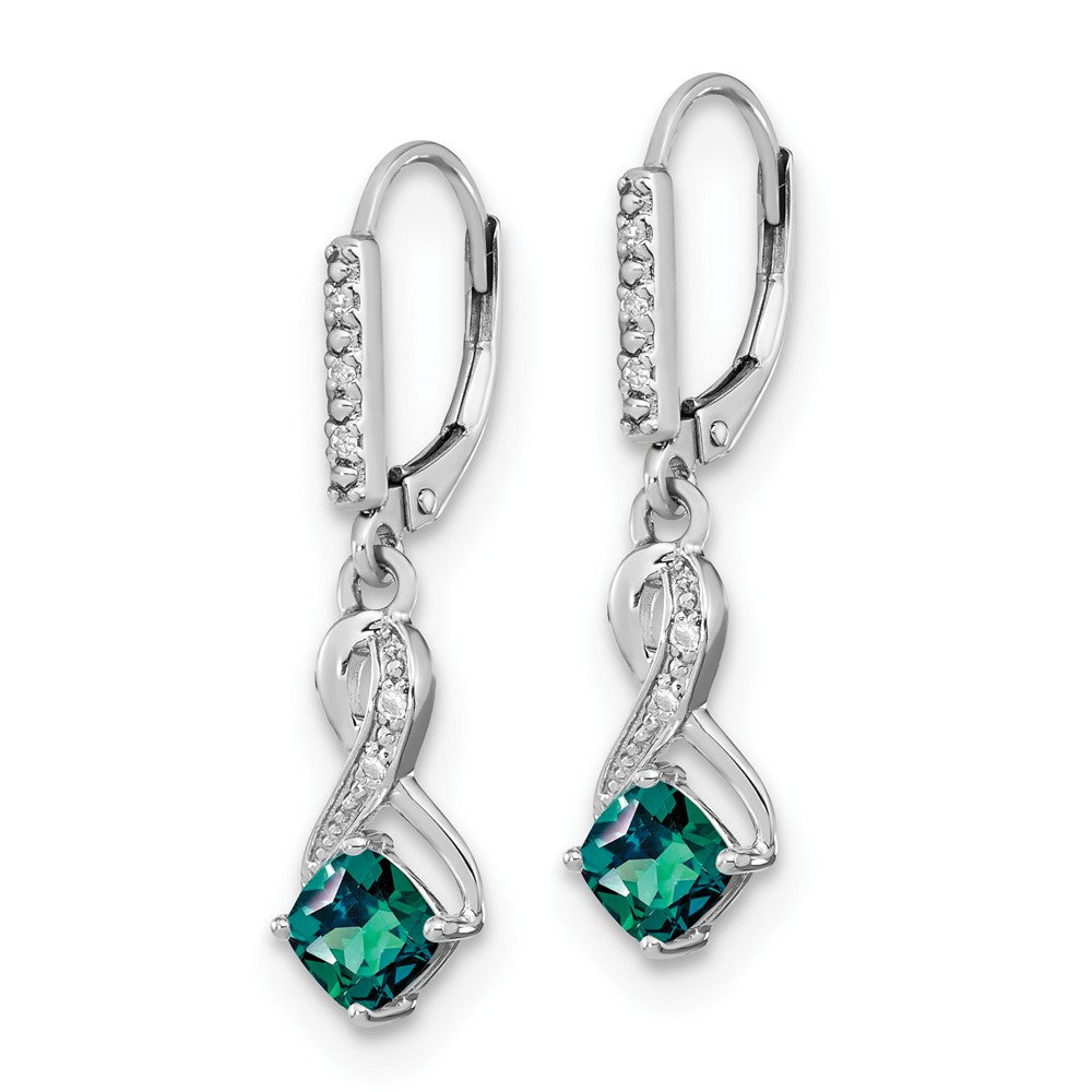EM7402-CA-006-SSA Sterling Silver Rhodium-plated Created Alexandrite and Diamond Earrings