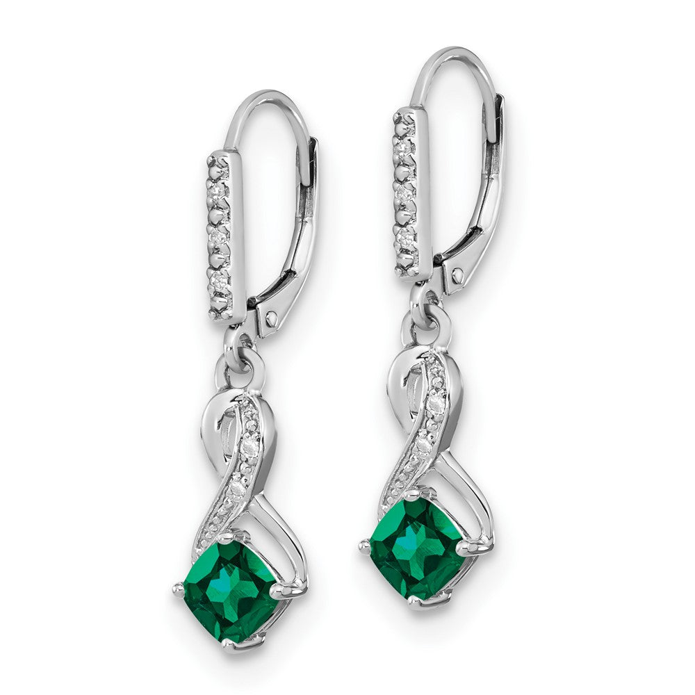 EM7402-CEM-006-SSA Sterling Silver Rhodium-plated Created Emerald and Diamond Earrings