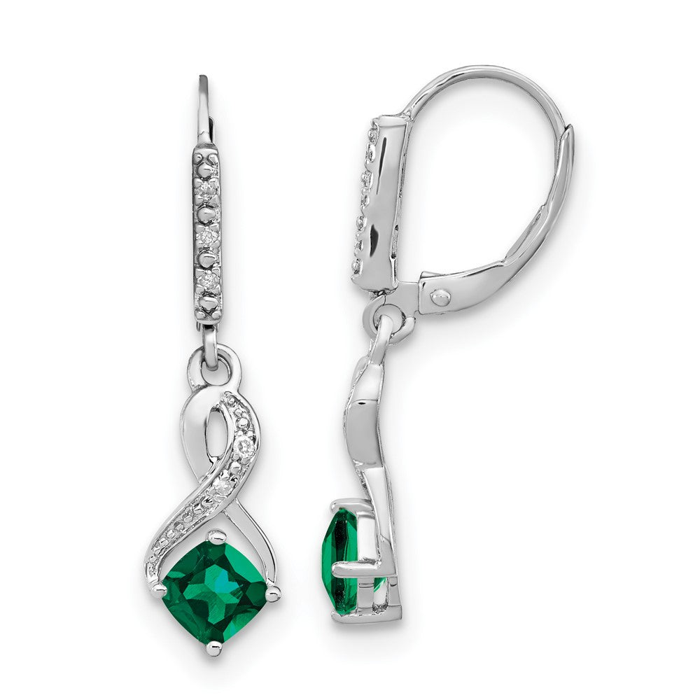 EM7402-CEM-006-SSA Sterling Silver Rhodium-plated Created Emerald and Diamond Earrings