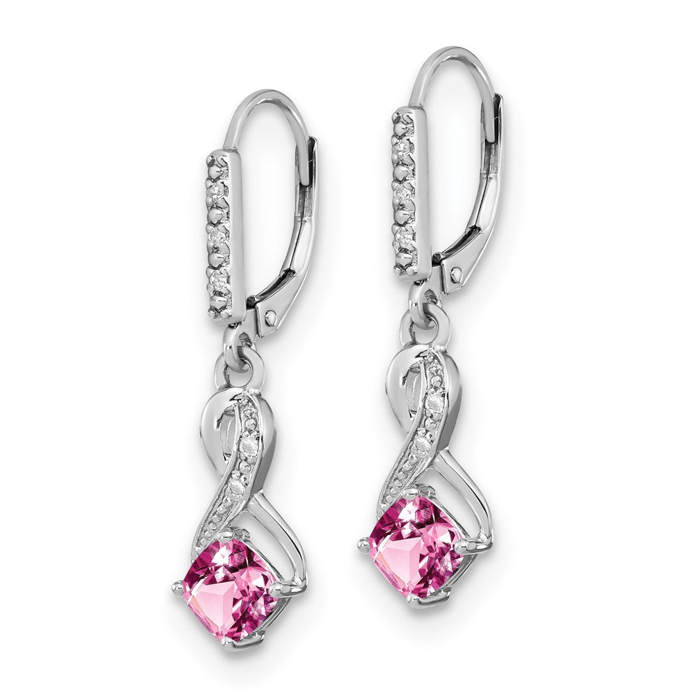 EM7402-CPS-006-SSA Sterling Silver Rhodium-plated Creat. Pink Sapphire and Diamond Earrings