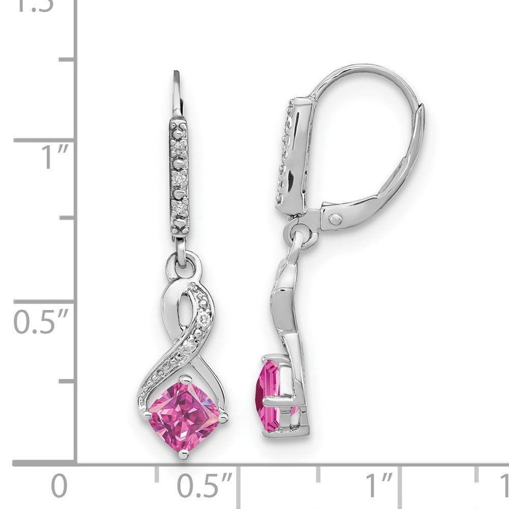 EM7402-CPS-006-SSA Sterling Silver Rhodium-plated Creat. Pink Sapphire and Diamond Earrings