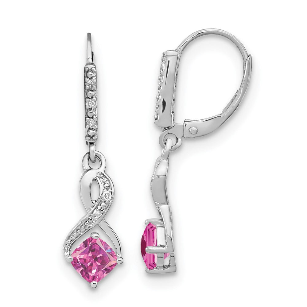 EM7402-CPS-006-SSA Sterling Silver Rhodium-plated Creat. Pink Sapphire and Diamond Earrings