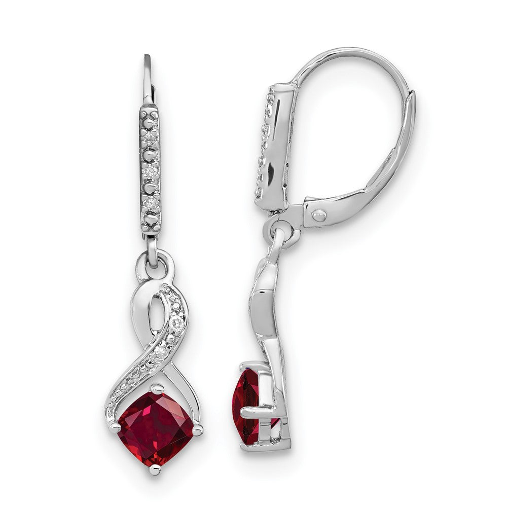 EM7402-CRU-006-SSA Sterling Silver Rhodium-plated Created Ruby and Diamond Earrings