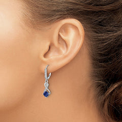 EM7402-CSA-006-SSA Sterling Silver Rhodium-plated Created Sapphire and Diamond Earrings