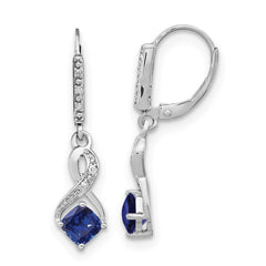 EM7402-CSA-006-SSA Sterling Silver Rhodium-plated Created Sapphire and Diamond Earrings