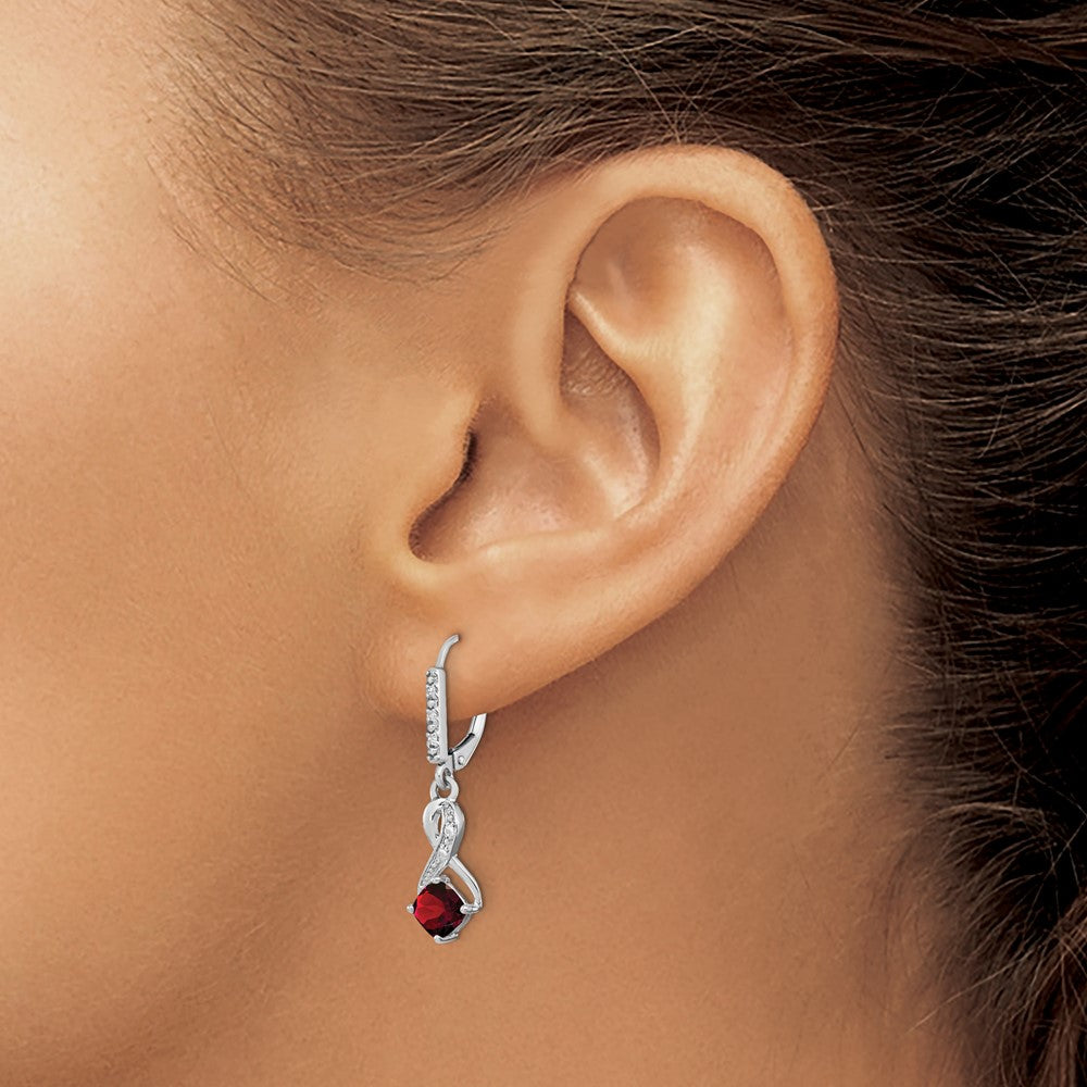 EM7402-GA-006-SSA Sterling Silver Rhodium-plated Garnet and Diamond Earrings