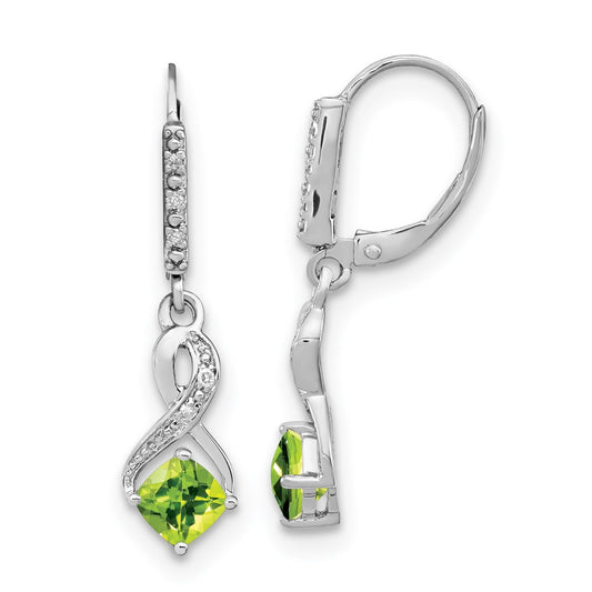EM7402-PE-006-SSA Sterling Silver Rhodium-plated Peridot and Diamond Earrings