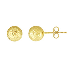 Yellow Gold Diamond Cut/ Textured Crystal Cut Ball Stud Earring