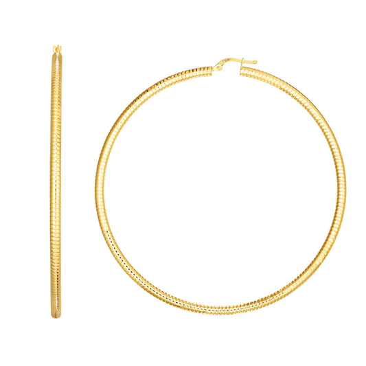 Yellow Gold Diamond Cut/ Textured Statement Hoop Earring
