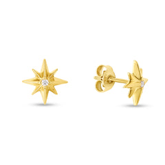 Yellow Gold Polished Moon & Stars Earring