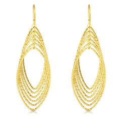 Yellow Gold Diamond Cut/ Textured Multi-layered Dangles Earring