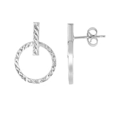 White Gold Diamond Cut/ Textured Drop Earrings Earring