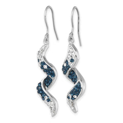 IE-011 Sterling Silver Rhodium-Plated Polished Long Twirl White and Blue Crystal Wave Dangle Earrings