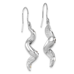 IE-011 Sterling Silver Rhodium-Plated Polished Long Twirl White and Blue Crystal Wave Dangle Earrings