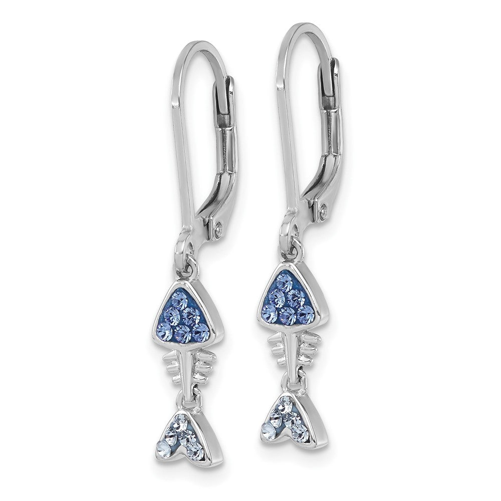IE-120 Sterling Silver Rhodium-plated Polished Blue Crystal Bonefish Dangle Earrings