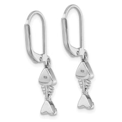 IE-120 Sterling Silver Rhodium-plated Polished Blue Crystal Bonefish Dangle Earrings