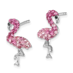IE-121 Sterling Silver Rhodium-plated Polished Pink Crystal Flamingo Post Earrings
