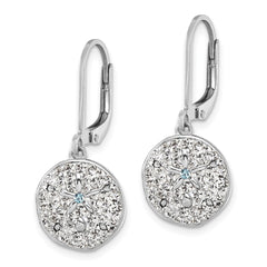 IE-148 Sterling Silver Rhodium-Plated Polished White Crystal Sand Dollar Dangle Earrings