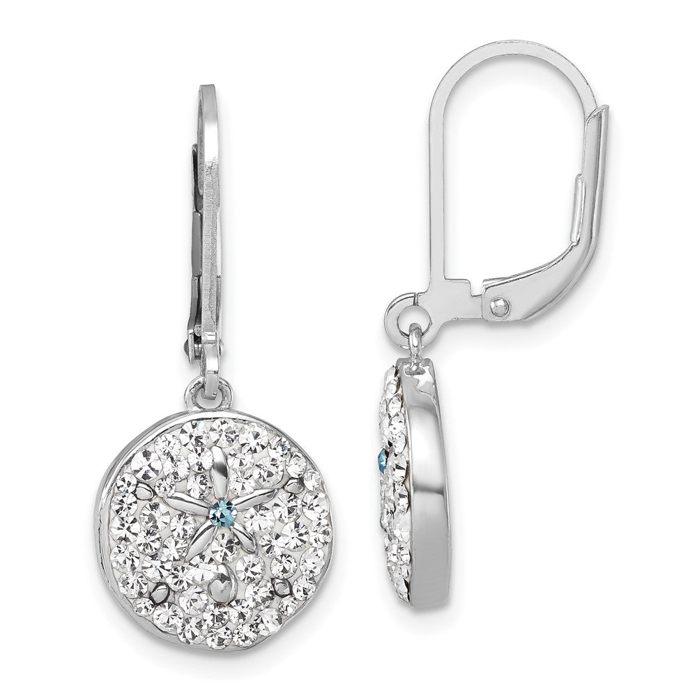 IE-148 Sterling Silver Rhodium-Plated Polished White Crystal Sand Dollar Dangle Earrings