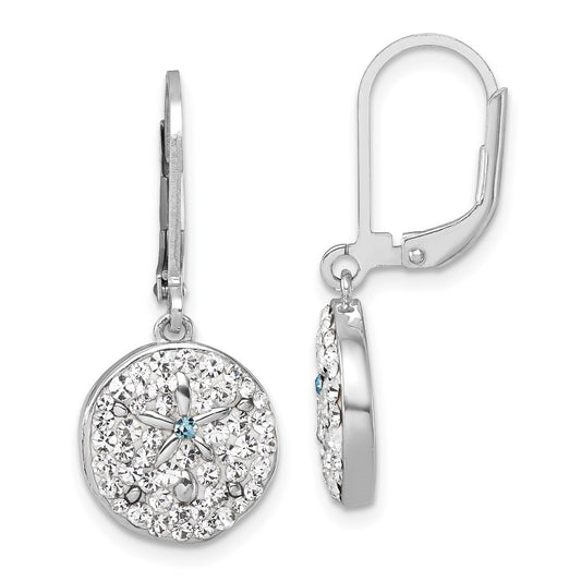IE-148 Sterling Silver Rhodium-Plated Polished White Crystal Sand Dollar Dangle Earrings