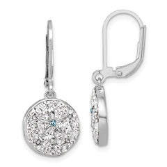 IE-148 Sterling Silver Rhodium-Plated Polished White Crystal Sand Dollar Dangle Earrings