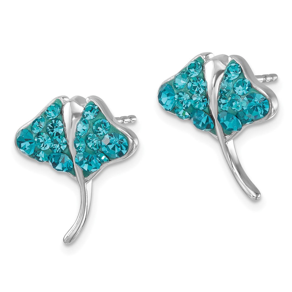 IE-183 Sterling Silver Rhodium-plated Polished Blue Crystal Sting Ray Post Earring
