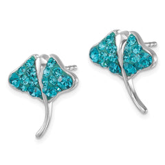 IE-183 Sterling Silver Rhodium-plated Polished Blue Crystal Sting Ray Post Earring