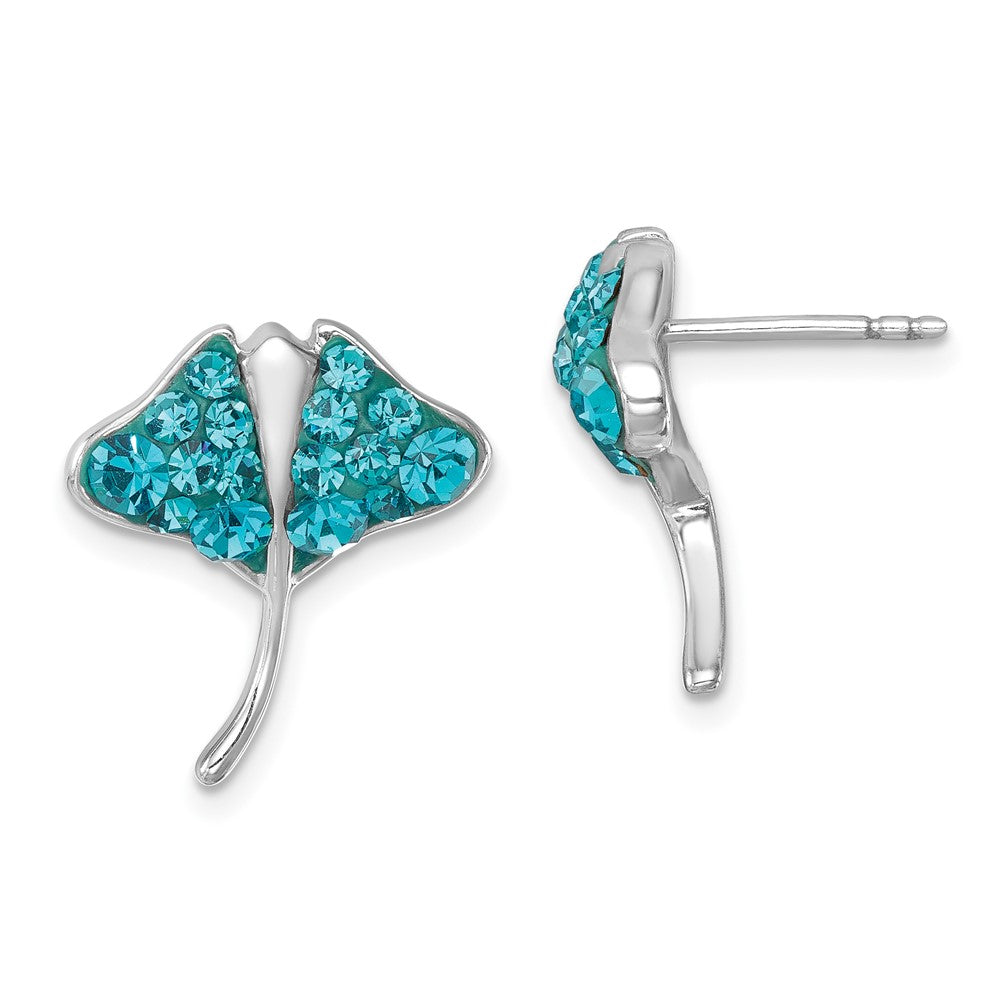 IE-183 Sterling Silver Rhodium-plated Polished Blue Crystal Sting Ray Post Earring