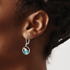 IE-188 Sterling Silver Rhodium-Plated Polished Crystal Whitecap Wave Dangle Leverback Earrings
