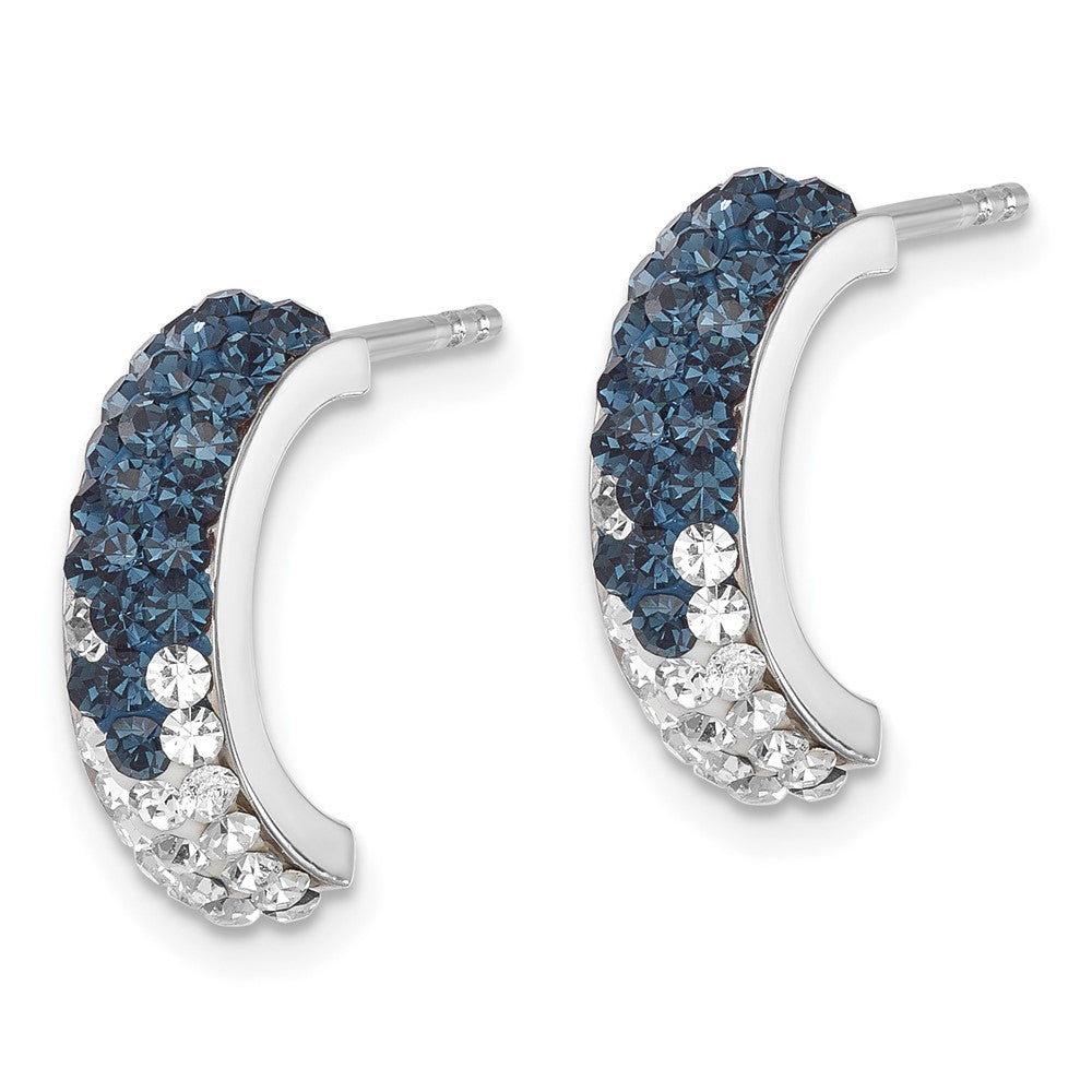 IE-191 Sterling Silver Rhodium-Plated Polished Blue and White Crystal J-Hoop Earrings