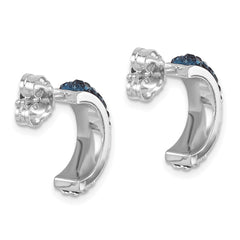 IE-191 Sterling Silver Rhodium-Plated Polished Blue and White Crystal J-Hoop Earrings