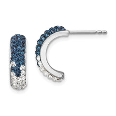 IE-191 Sterling Silver Rhodium-Plated Polished Blue and White Crystal J-Hoop Earrings