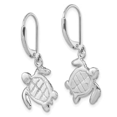 IE-240 Sterling Silver Rhodium-plated Polished Blue Crystal Turtle Dangle Leverback Earrings