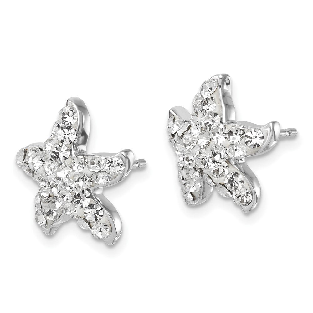 IE-316W Sterling Silver Rhodium-plated Polished White Crystal Starfish Post Earrings