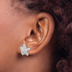IE-316W Sterling Silver Rhodium-plated Polished White Crystal Starfish Post Earrings