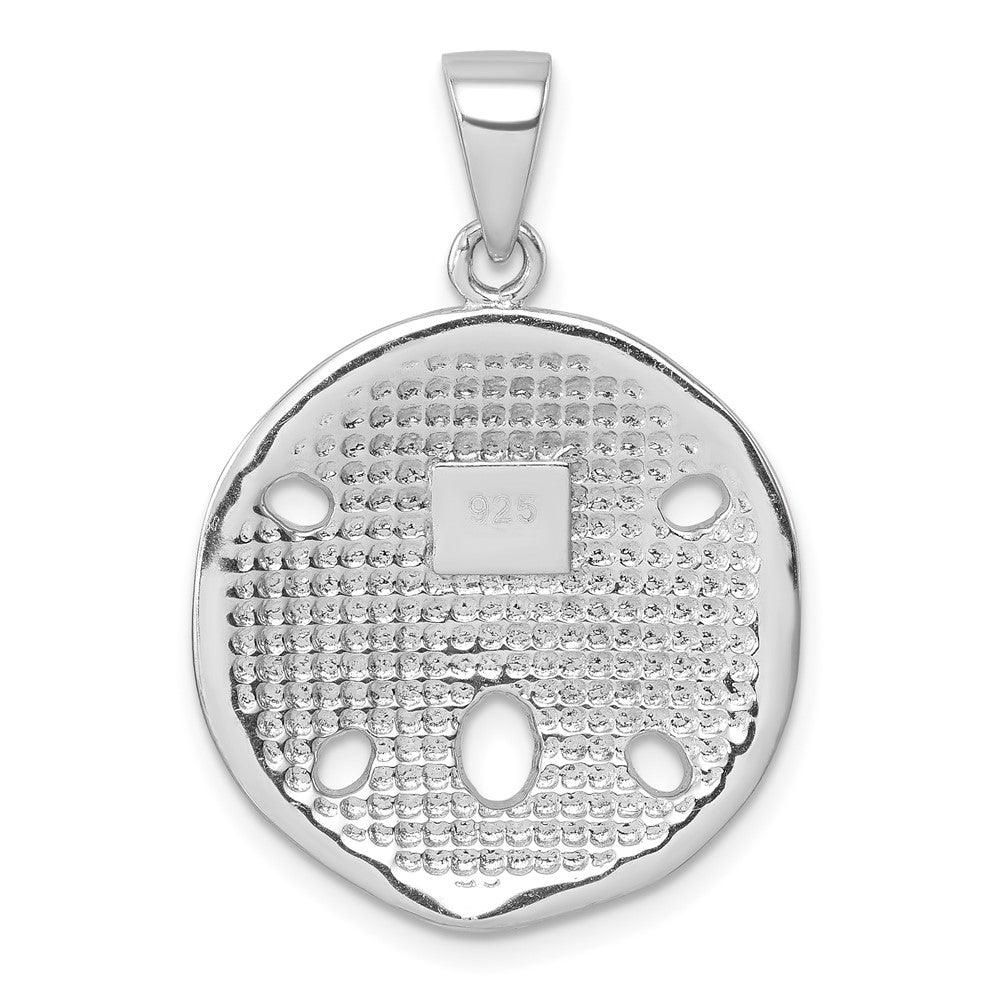 Sterling Silver Rhodium-Plated Polished White Crystal Sand Dollar Pendant IP-003W
