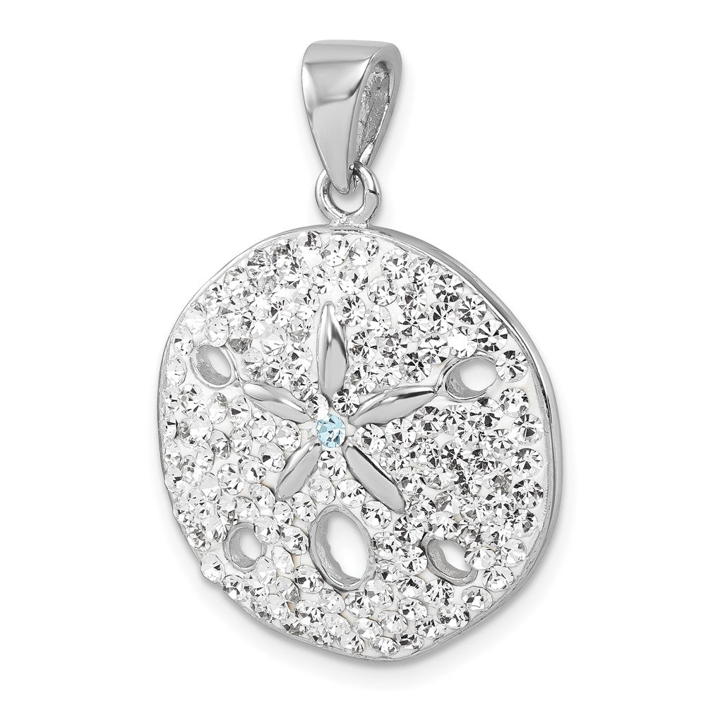Sterling Silver Rhodium-Plated Polished White Crystal Sand Dollar Pendant IP-003W