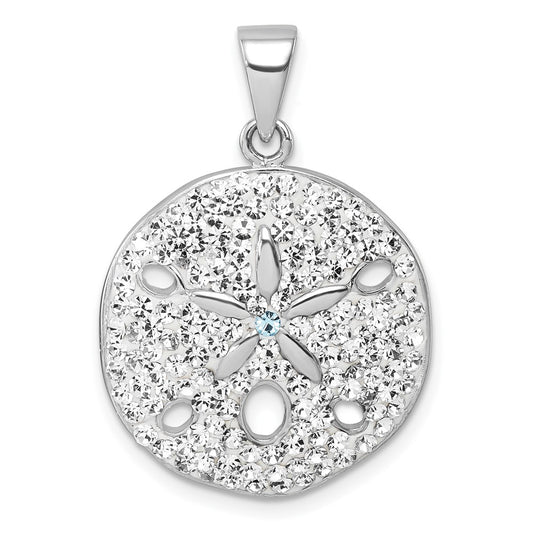 Sterling Silver Rhodium-Plated Polished White Crystal Sand Dollar Pendant IP-003W