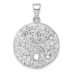 Sterling Silver Rhodium-Plated Polished White Crystal Sand Dollar Pendant IP-003W