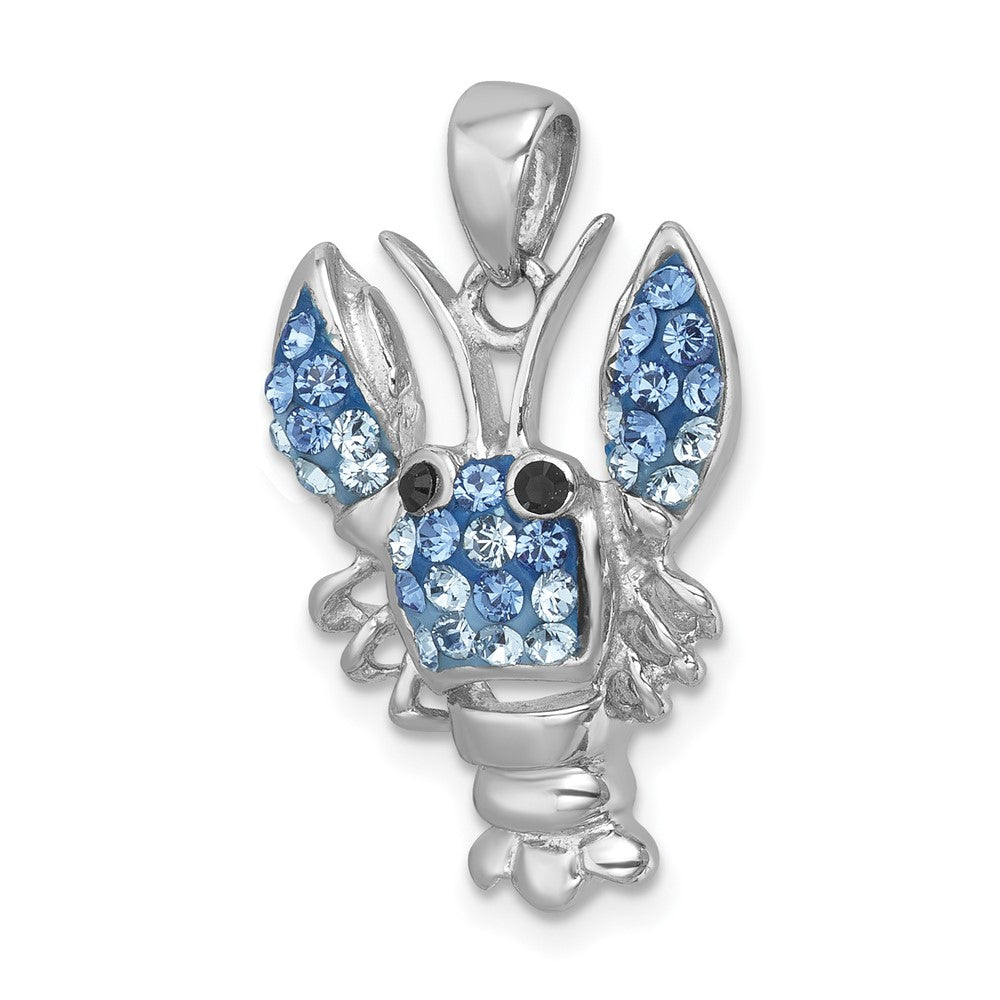 Sterling Silver Rhodium-plated Polished Blue Crystal Lobster Pendant IP-004B