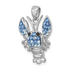 Sterling Silver Rhodium-plated Polished Blue Crystal Lobster Pendant IP-004B
