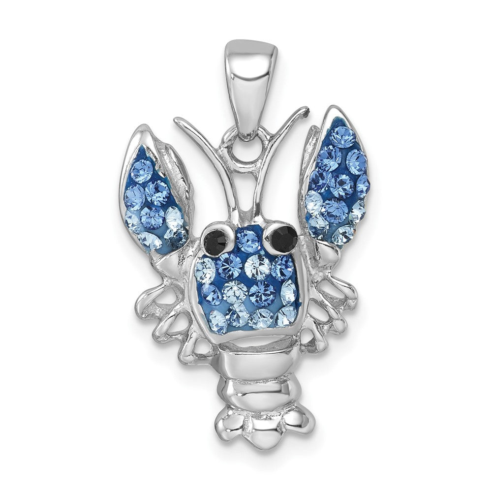 Sterling Silver Rhodium-plated Polished Blue Crystal Lobster Pendant IP-004B