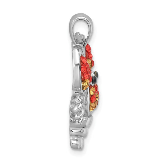 Sterling Silver Rhodium-plated Polished Orange Crystal Lobster Pendant IP-004O