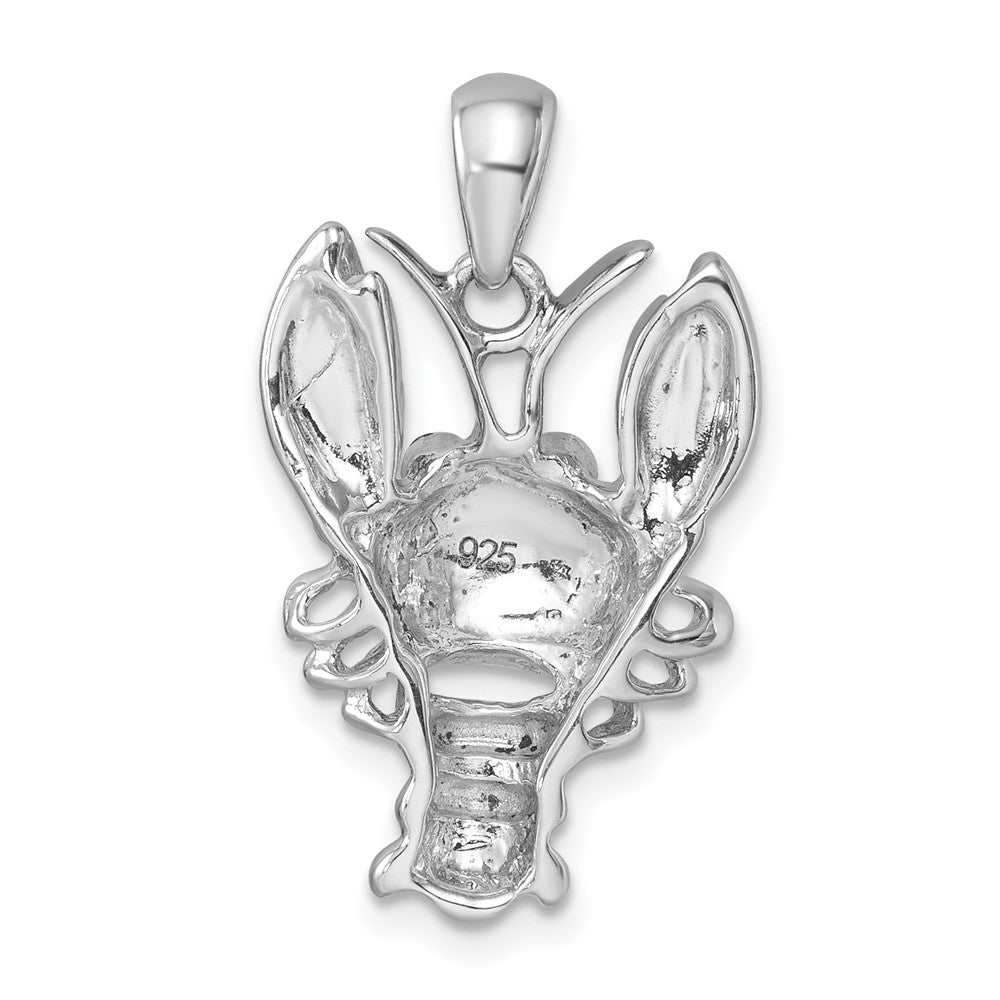 Sterling Silver Rhodium-plated Polished Orange Crystal Lobster Pendant IP-004O