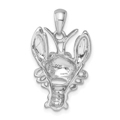 Sterling Silver Rhodium-plated Polished Orange Crystal Lobster Pendant IP-004O