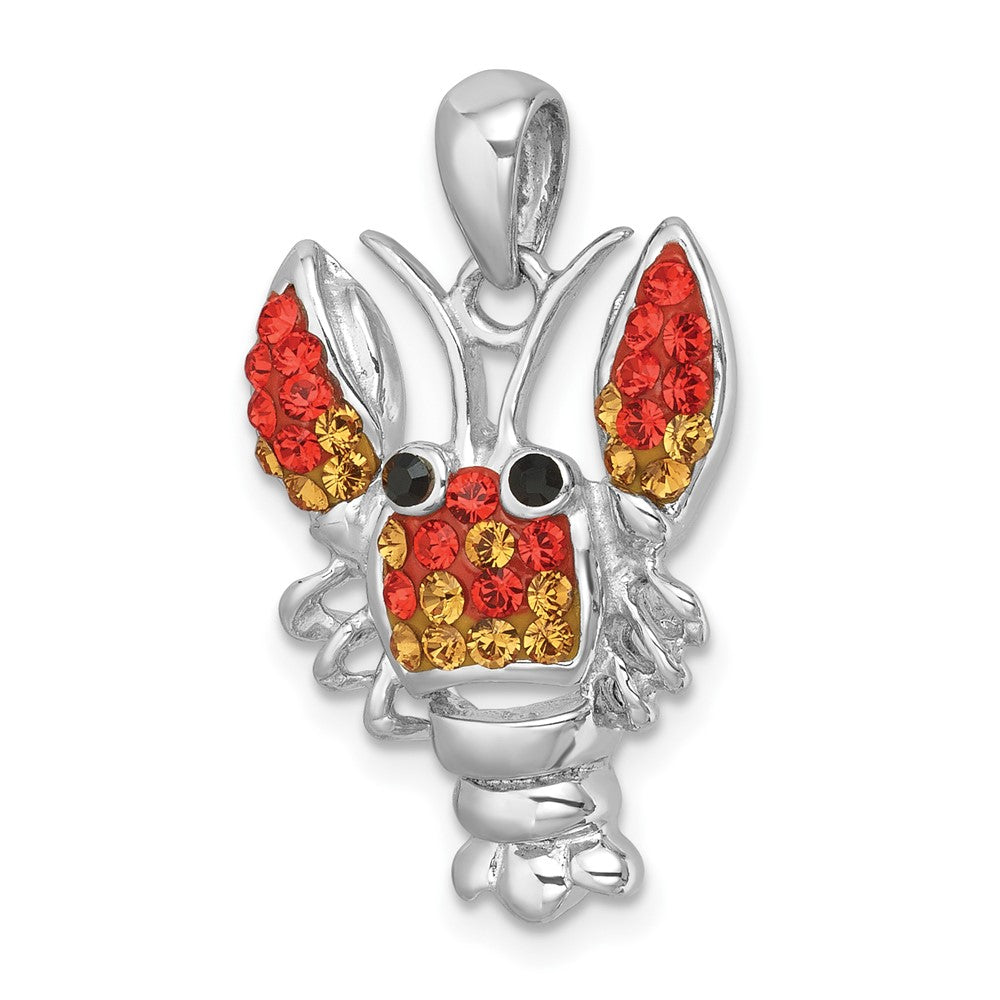 Sterling Silver Rhodium-plated Polished Orange Crystal Lobster Pendant IP-004O